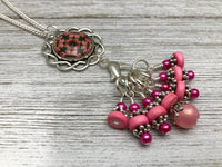 Floral Medallion Stitch Marker Necklace | Gifts for Knitters | 7 Snag Free Markers | Choose Leather Cord or Silver Chain
