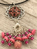 Floral Medallion Stitch Marker Necklace | Gifts for Knitters | 7 Snag Free Markers | Choose Leather Cord or Silver Chain