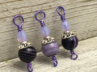 Striped Agate Stitch Markers on Purple Wire, Gifts for Knitters