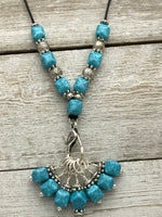 Turquoise Blue Stitch Marker Necklace on Adjustable Leather Cord | Gifts for Knitters | 7 Snag Free Markers
