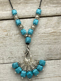 Turquoise Blue Stitch Marker Necklace on Adjustable Leather Cord | Gifts for Knitters | 7 Snag Free Markers