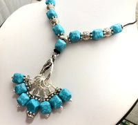 Turquoise Blue Stitch Marker Necklace on Adjustable Leather Cord | Gifts for Knitters | 7 Snag Free Markers