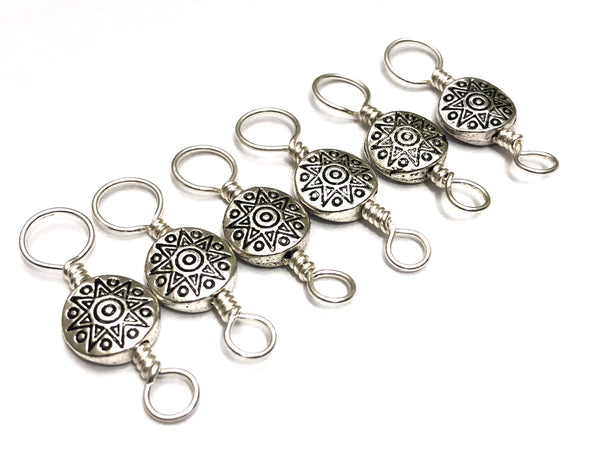 Double Duty Silver Medallion Stitch Marker Set, 2 Sided Marker