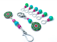 Flower Mandala Magnetic Portuguese Knitting Pin & Stitch Marker Set | Gift for Knitters
