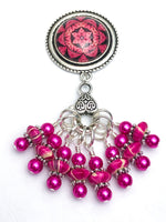Pink Fractal Magnetic Brooch with Snag Free Stitch Markers for Knitting