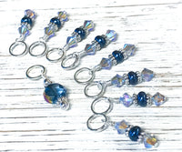 Blue Crystal Knitting Stitch Marker Set,  US3-US15