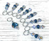 Blue Crystal Knitting Stitch Marker Set,  US3-US15