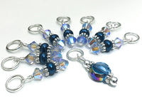 Blue Crystal Knitting Stitch Marker Set,  US3-US15