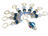 Blue Crystal Knitting Stitch Marker Set,  US3-US15