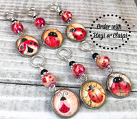 Ladybug Stitch Markers for Knitting or Crochet, Snag Free Rings or Clasps