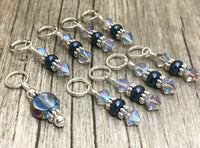 Blue Crystal Knitting Stitch Marker Set,  US3-US15