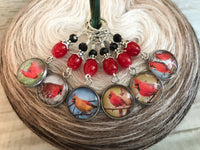 Cardinals Stitch Marker Set for Knitting or Crochet, Snag Free Rings or Clasps