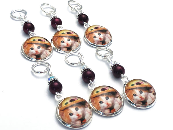 Lady Cat Stitch Markers for Knitting or Crochet, Sets of 6-20