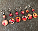 Ladybug Stitch Markers for Knitting or Crochet, Snag Free Rings or Clasps