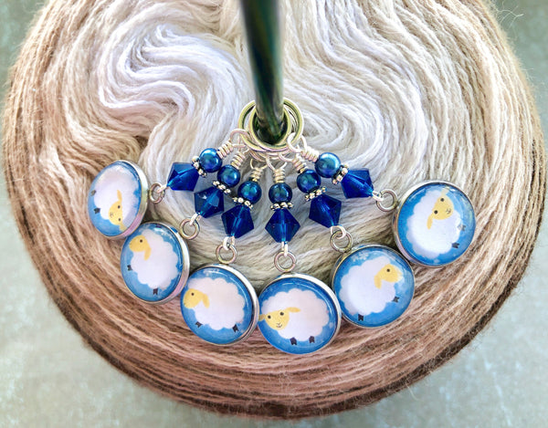 Fluffy Sheep Stitch Markers for Knitting or Crochet, Choose Rings or Clasps