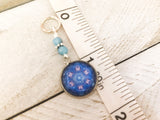 Blue Mandala Stitch Markers for Knitting or Crochet, Choose Rings or Clasps