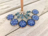 Blue Mandala Stitch Markers for Knitting or Crochet, Choose Rings or Clasps
