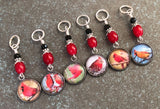 Cardinals Stitch Marker Set for Knitting or Crochet, Snag Free Rings or Clasps