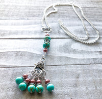 Turquoise Stitch Marker Necklace with Tarnish Resistant Silver Chain