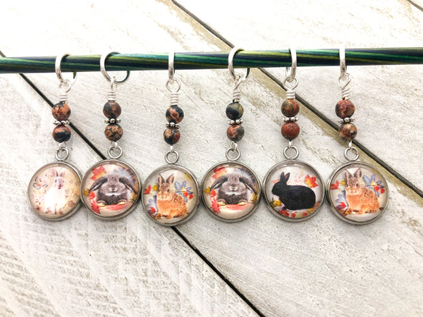 Bunny Rabbit Stitch Marker Set for Knitting or Crochet, Choose Rings or Clasps