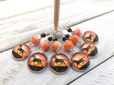 Sunset Horses Stitch Markers for Knitting or Crochet, Choose Rings or Clasps