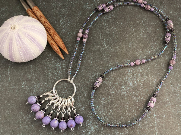 Riverstone Stitch Marker Necklace | Gifts for Knitters | Includes 8 Removable Progress Markers
