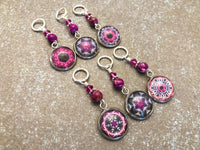 Magenta Medallion Stitch Markers for Knitting or Crochet