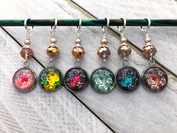 Floral Stitch Marker Set for Knitting or Crochet | Gift for Knitters | Choose Rings or Clasps | Snag Free