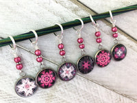 Raspberry Medallion Stitch Markers for Knitting or Crochet | Gift for Knitters | Choose Rings or Clasps | Mandala