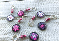 Raspberry Medallion Stitch Markers for Knitting or Crochet | Gift for Knitters | Choose Rings or Clasps | Mandala