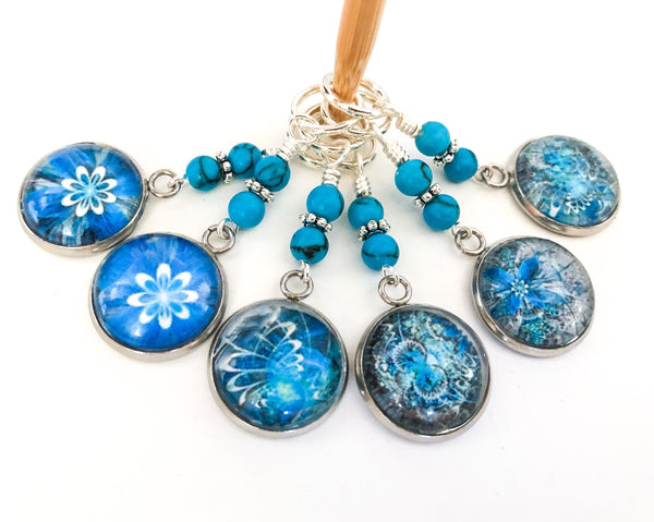Abstract Flowers Stitch Markers for Knitting or Crochet, Gift for Knitter, Set of 6-20