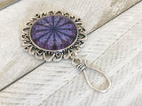 Purple Flower Portuguese Knitting Pin with Matching Stitch Markers, Magnetic