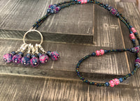 Stitch Marker Necklace for Knitting or Crochet, Includes Removable Progress Keepers