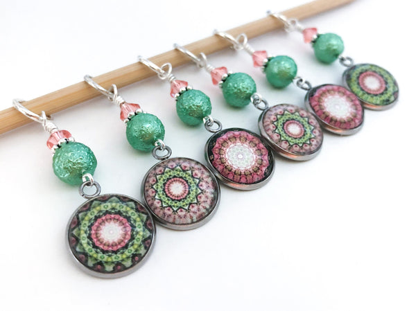 Mandala Stitch Markers for Knitting or Crochet, Choose Rings or Clasps