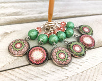 Mandala Stitch Markers for Knitting or Crochet, Choose Rings or Clasps