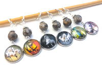 White Horses Stitch Markers for Knitting or Crochet, Choose Rings or Clasps