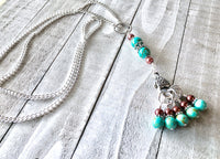Turquoise Stitch Marker Necklace with Tarnish Resistant Silver Chain