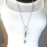 Turquoise Stitch Marker Necklace with Tarnish Resistant Silver Chain