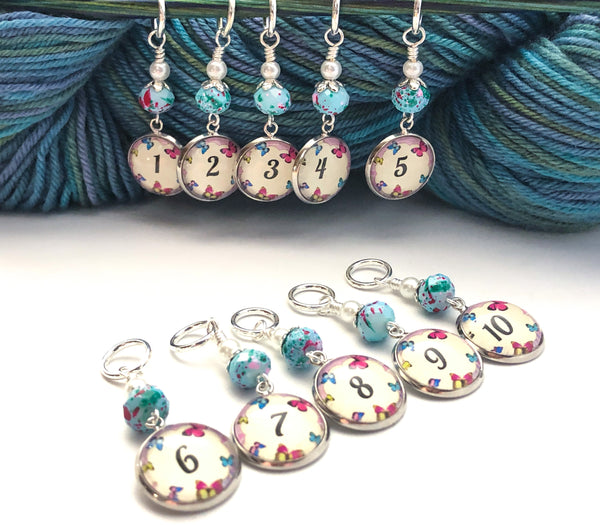 Butterfly Number Stitch Markers for Knitting or Crochet, Set of 10 or 20