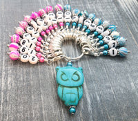 10-30 Number Stitch Markers with Owl Holder for Knitting or Crochet