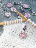 Mauve Mandala Stitch Markers for Knitting, Crochet Stitch Marker Option, Sets of 6-20