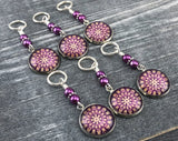 Plum Medallion Stitch Markers for Knitting or Crochet