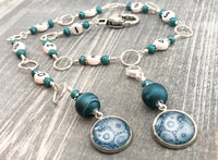 Teal Paisley Knitting Row Counter Chain, Counts 0 to 109