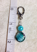 Beaded Zipper Pull Charm - Crochet Stitch Marker- Key Chain - Teal Wallet, or Purse Charm ,  - Jill's Beaded Knit Bits, Jill's Beaded Knit Bits
 - 4