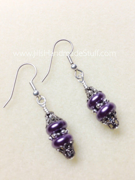 Purple Earrings, Surgical Steel French Hook Ear Wire, Beaded Dangle  Earring, Casual Jewelry Gift ,  - Jill's Beaded Knit Bits, Jill's Beaded Knit Bits
 - 1