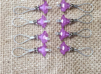 Knitting Stitch Markers- Wire Loop Purple Flowers Custom Sized SNAG FREE Markers- Knitting Gift ,  - Jill's Beaded Knit Bits, Jill's Beaded Knit Bits
 - 2