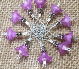 Knitting Stitch Markers- Wire Loop Purple Flowers Custom Sized SNAG FREE Markers- Knitting Gift ,  - Jill's Beaded Knit Bits, Jill's Beaded Knit Bits
 - 1