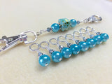 Aqua Blue Knitting Bag Lanyard- Snag Free Beaded Stitch Markers , Stitch Markers - Jill's Beaded Knit Bits, Jill's Beaded Knit Bits
 - 4