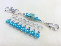 Aqua Blue Knitting Bag Lanyard- Snag Free Beaded Stitch Markers , Stitch Markers - Jill's Beaded Knit Bits, Jill's Beaded Knit Bits
 - 1