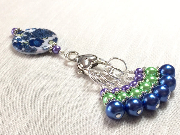 Snag Free Jewel Tone Stitch Markers with Matching Flower Clip Holder Knitting Gift- Tools-organizer ,  - Jill's Beaded Knit Bits, Jill's Beaded Knit Bits
 - 1